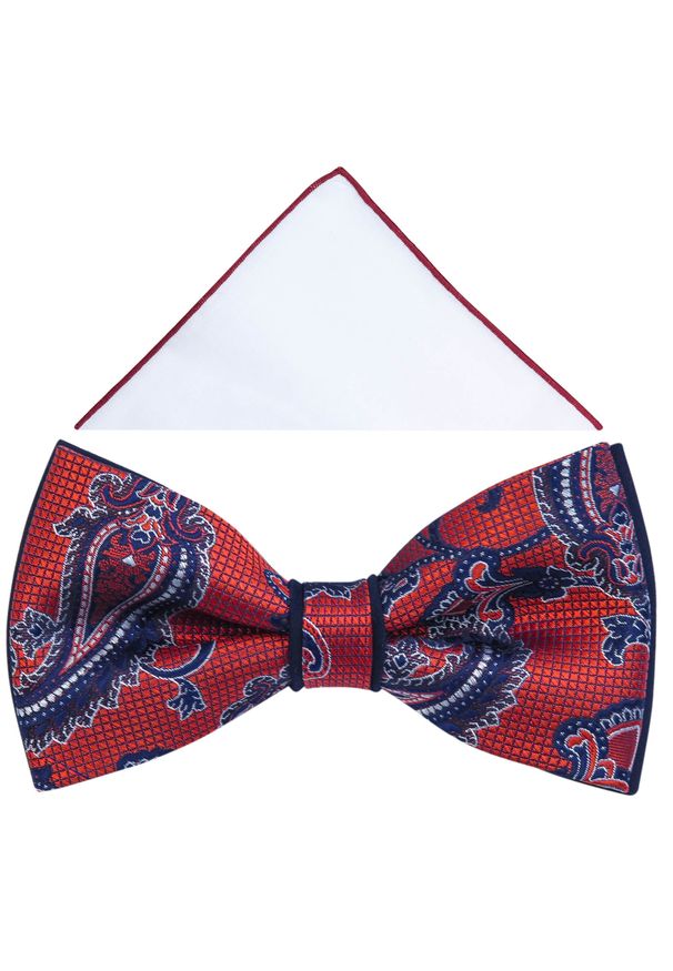 Modini - Czerwona mucha we wzór - paisley A313. Kolor: czerwony. Materiał: bawełna, poliester, tkanina. Wzór: paisley. Styl: elegancki