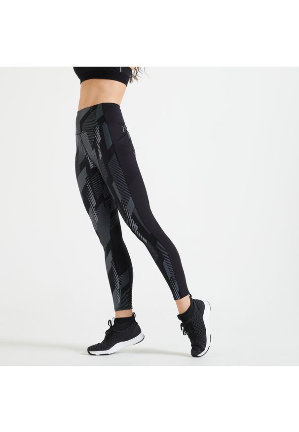 DOMYOS - Legginsy fitness damskie Domyos. Stan: podwyższony. Materiał: poliester, materiał, elastan. Sport: fitness