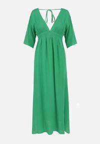 Born2be - Zielona Sukienka Maxi z Gumką w Pasie i Wiązaniem na Karku Titaphine. Kolor: zielony. Sezon: wiosna, lato. Długość: maxi #2