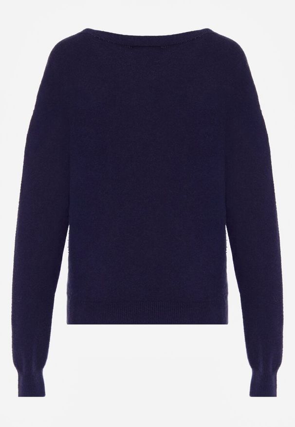 Born2be - Granatowy Sweter z Wiskozą i Wełną z Dekoltem w Serek Claida. Okazja: na co dzień. Typ kołnierza: dekolt w serek. Kolor: niebieski. Materiał: wełna, wiskoza. Styl: casual