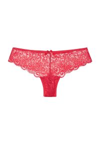 Intica - Figi koronkowe biodrówki z elastycznego materiału Mika. Kolor: czerwony. Materiał: materiał, koronka. Wzór: koronka
