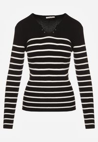 Renee - Czarna Bluzka z Bawełną z Motywem Pasków i Guzikami Serisse. Okazja: na co dzień, na spotkanie biznesowe, do pracy. Kolor: czarny. Materiał: bawełna. Wzór: paski. Styl: casual, biznesowy #4