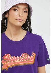 Superdry t-shirt bawełniany kolor fioletowy. Okazja: na co dzień. Kolor: fioletowy. Materiał: bawełna. Wzór: nadruk. Styl: casual #4