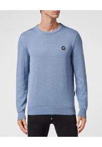 Philipp Plein - PHILIPP PLEIN - Niebieski sweter Hexagon. Kolor: niebieski. Materiał: bawełna. Długość rękawa: długi rękaw. Długość: długie