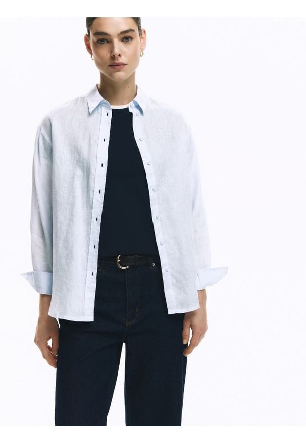 Reserved - Lniana koszula - jasnoniebieski. Kolor: niebieski. Materiał: len