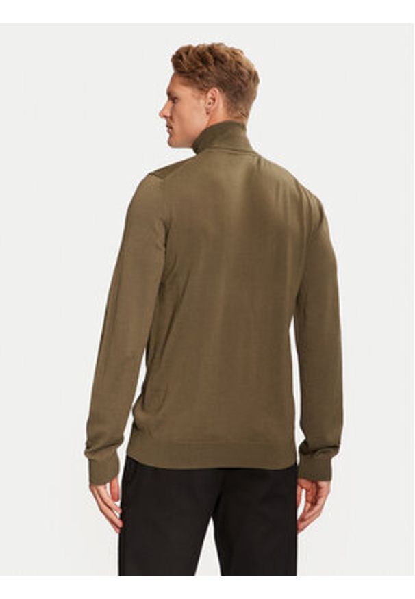 Hugo - HUGO Golf San Thomas-M 50474174 Khaki Slim Fit. Typ kołnierza: golf. Kolor: brązowy. Materiał: wełna