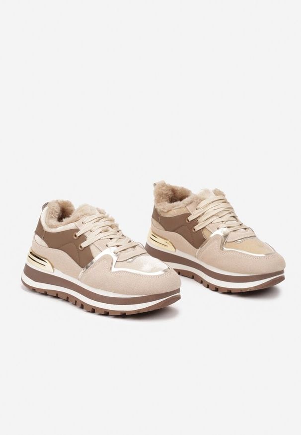 Born2be - Beżowe Zimowe Sneakersy Ocieplone Futerkiem Vertirani. Kolor: beżowy. Materiał: futro. Sezon: zima