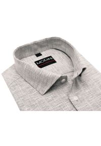 Modini - Szara koszula męska z krótkim rękawem - melanż DK13. Kolor: szary. Materiał: bawełna, tkanina, poliester. Długość rękawa: krótki rękaw. Długość: krótkie. Wzór: melanż #1