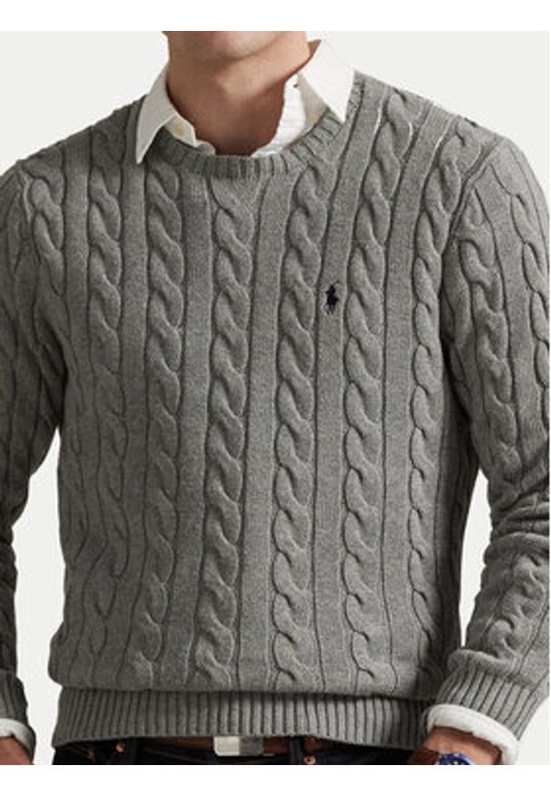 Polo Ralph Lauren Sweter 710775885013 Szary Regular Fit. Typ kołnierza: polo. Kolor: szary. Materiał: bawełna