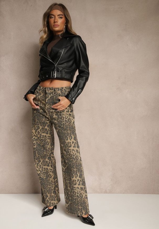Renee - Panterkowe Jeansy High Waist o Szerokim Kroju Quelire. Okazja: na co dzień. Stan: podwyższony. Styl: casual