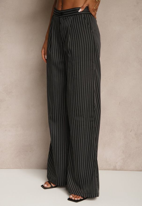 Renee - Czarny Komplet w Garniturowym Stylu Spodnie Wide Leg i Kamizelka Onirette. Kolor: czarny