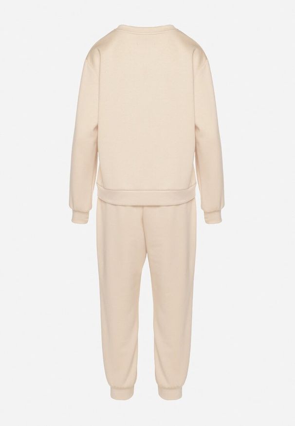 Born2be - Beżowy Komplet Dresowy z Bawełną Bluza i Spodnie Joggery Ette. Kolor: beżowy. Materiał: dresówka, bawełna