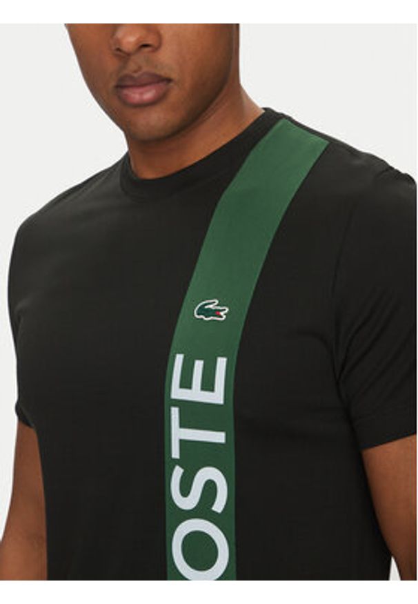 Lacoste T-Shirt TH8938 Czarny Regular Fit. Kolor: czarny. Materiał: syntetyk