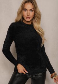 Renee - Czarny Sweter Wełniany z Alpaką Paffo. Kolor: czarny. Materiał: wełna. Długość rękawa: długi rękaw. Długość: długie. Wzór: jednolity. Styl: klasyczny