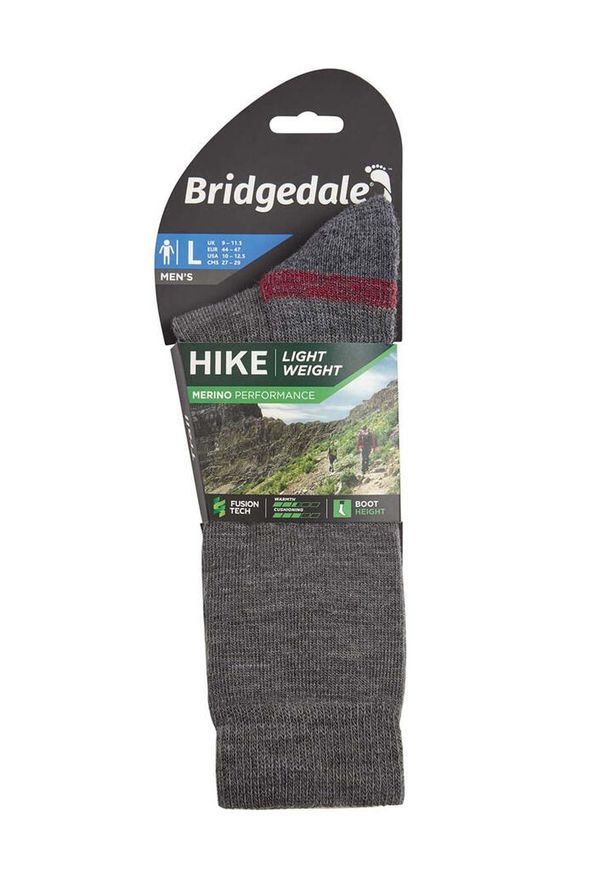 BRIDGEDALE - Skarpety do trekkingu męskie Bridgedale Hike Lightweight Merino Performance Boot. Kolor: szary. Materiał: wełna, lycra, nylon, elastan, poliamid. Sport: turystyka piesza