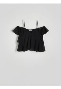 Reserved - Bluzka z falbanami - czarny. Kolor: czarny. Materiał: tkanina. Długość: krótkie