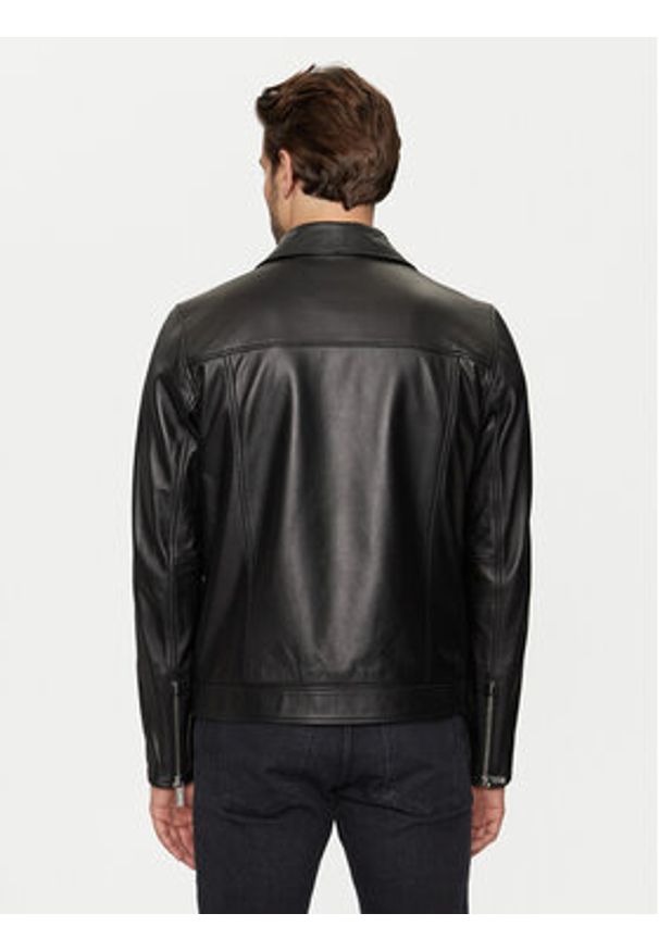 Karl Lagerfeld - KARL LAGERFELD Kurtka skórzana 555021 544421 Czarny Regular Fit. Typ kołnierza: dekolt w karo. Kolor: czarny. Materiał: skóra