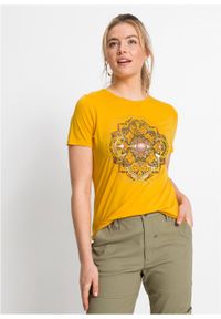 T-shirt z nadrukiem bonprix żółty szafranowy. Kolor: żółty. Wzór: nadruk #4