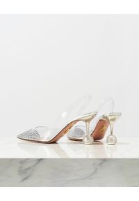 AQUAZZURA - Srebrne sandały na szpilce Night. Kolor: srebrny. Obcas: na szpilce. Wysokość obcasa: średni #6