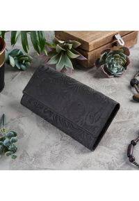 Portfel skórzany czarny PAOLO PERUZZI IN-35-BL. Kolor: czarny. Materiał: skóra. Wzór: kwiaty #1