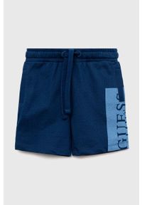 Guess szorty bawełniane dziecięce kolor niebieski regulowana talia. Kolor: niebieski. Materiał: bawełna. Wzór: nadruk