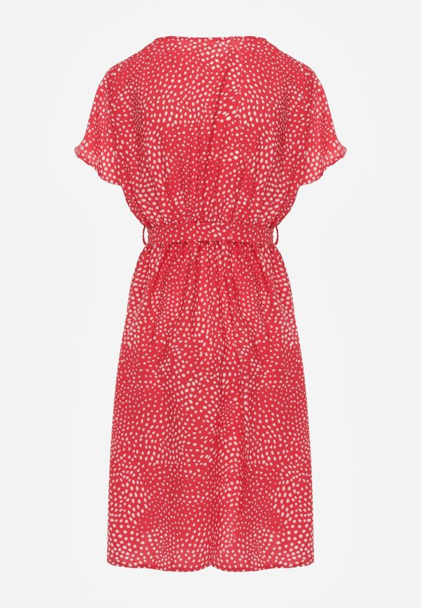 Born2be - Czerwona Sukienka Kepherine. Kolor: czerwony. Materiał: tkanina, materiał. Wzór: kropki. Typ sukienki: kopertowe. Długość: mini