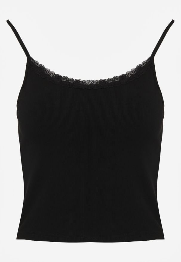 Born2be - Czarny Bawełniany Top Bieliźniany z Koronką na Regulowanych Ramiączkach Beralisa. Okazja: na co dzień. Kolor: czarny. Materiał: bawełna, koronka. Długość rękawa: na ramiączkach. Wzór: koronka. Sezon: zima, jesień. Styl: casual, klasyczny