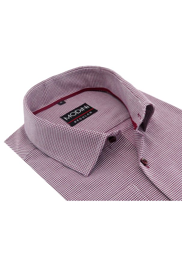 Bordowa koszula męska w pepitkę Modini DD1. Kolor: czerwony. Materiał: bawełna, tkanina. Długość: długie