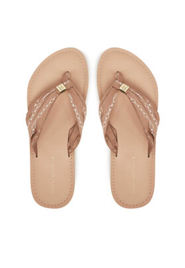 TOMMY HILFIGER - Tommy Hilfiger Japonki Th Chain Print Elevated Sandal FW0FW08519 Beżowy. Kolor: beżowy. Materiał: materiał. Wzór: nadruk
