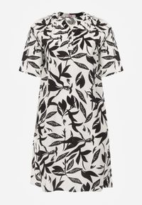 Born2be - Czarna Pudełkowa Sukienka z Wiskozy w Roślinny Wzór z Guzikami przy Dekolcie Acosia. Okazja: na co dzień. Kolekcja: plus size. Kolor: czarny. Materiał: wiskoza. Typ sukienki: proste, dla puszystych. Styl: elegancki, casual, klasyczny #8