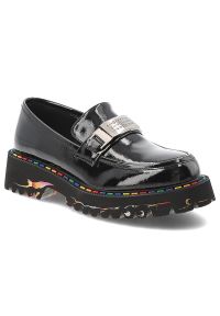 Czarne Półbuty Artiker Stylowe Obuwie Damskie. Okazja: na co dzień. Kolor: czarny. Materiał: skóra, lakier. Wzór: kolorowy, aplikacja. Obcas: na platformie. Styl: elegancki #1