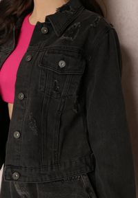 Renee - Czarna Kurtka Jeansowa Hebe. Kolor: czarny. Materiał: jeans. Długość rękawa: długi rękaw. Długość: długie. Styl: rockowy, klasyczny #2