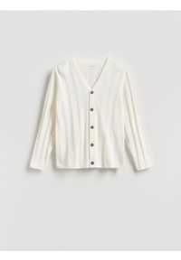 Reserved - Strukturalny kardigan z dodatkiem lnu - biały. Kolor: biały. Materiał: len #1