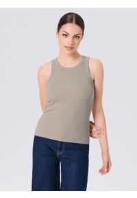 Sinsay - Prążkowany top z bawełny - beżowy. Kolor: beżowy. Materiał: bawełna, prążkowany