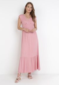 Born2be - Różowa Sukienka Lysosa. Kolor: różowy. Materiał: tkanina, wiskoza. Długość rękawa: bez rękawów. Typ sukienki: rozkloszowane. Długość: maxi