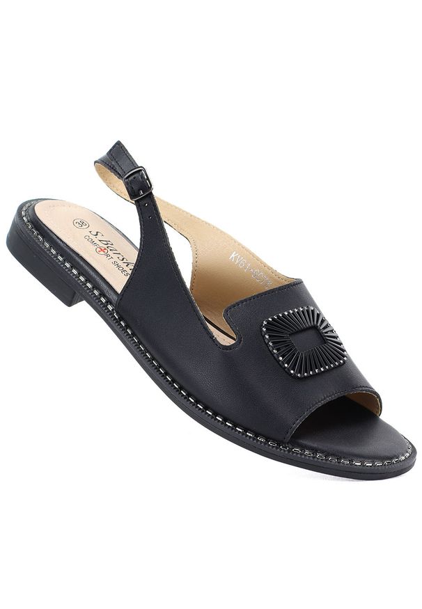 Skórzane sandały damskie czarne S.Barski KV61-6076. Kolor: czarny. Materiał: skóra ekologiczna