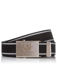 Pasek parciany PAOLO PERUZZI PW-05-105 CM czarny z szarymi przeszyciami. Kolor: wielokolorowy, szary, czarny. Materiał: materiał. Wzór: paski #1