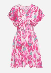 Born2be - Fuksjowa Sukienka Rozkloszowana z Kopertowym Dekoltem i Gumką w Pasie Emrra. Okazja: na plażę, na co dzień. Typ kołnierza: dekolt kopertowy. Kolor: różowy. Materiał: tkanina. Sezon: lato. Typ sukienki: kopertowe. Styl: casual #3