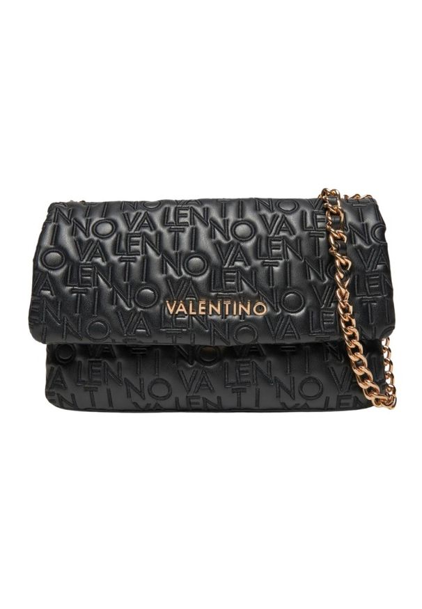 Valentino by Mario Valentino - VALENTINO Czarna logowana damska torebka Dram Flap Bag. Kolor: czarny. Materiał: skórzane