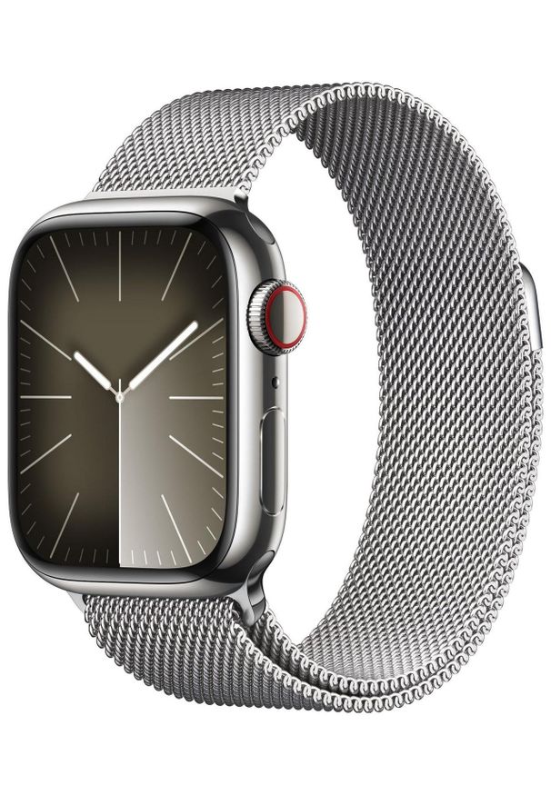 APPLE - Smartwatch Apple Watch 9 GPS+Cellular 45mm stalowy Srebrny | Srebrny bransoleta mediolańska. Rodzaj zegarka: smartwatch. Kolor: wielokolorowy, srebrny, szary. Materiał: materiał