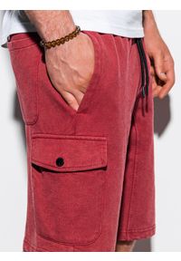 Ombre Clothing - Krótkie spodenki męskie dresowe W225 - czerwone - S. Kolor: czerwony. Materiał: dresówka. Długość: krótkie. Wzór: aplikacja #3