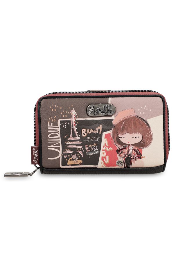 Brązowy Modny Damski Portfel Anekke Mademoiselle. Kolor: brązowy. Materiał: materiał