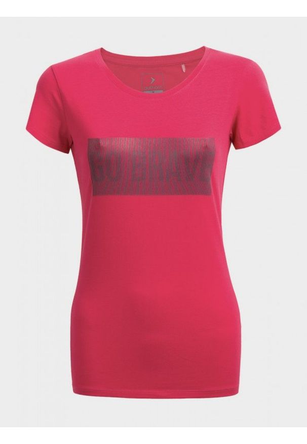outhorn - T-shirt damski. Kolor: różowy. Materiał: elastan, materiał, bawełna
