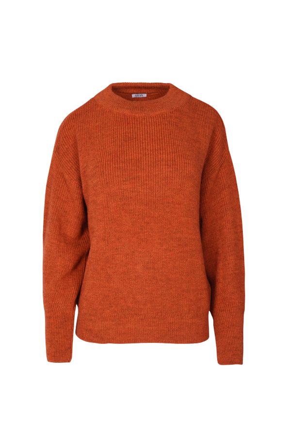VEVA - Miedziany Sweter Oversize Journey. Kolor: brązowy. Materiał: jeans, wełna. Sezon: lato. Styl: sportowy
