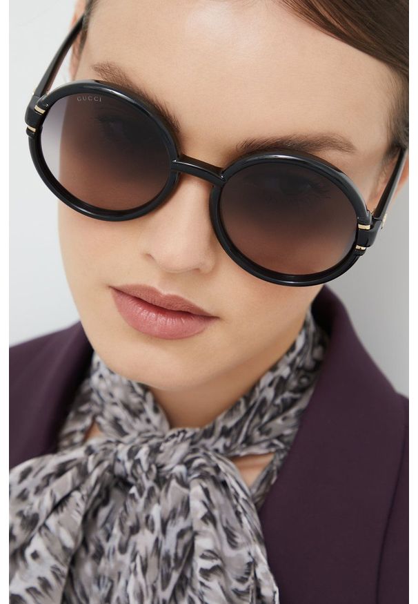 Gucci okulary przeciwsłoneczne damskie kolor czarny. Kształt: okrągłe. Kolor: czarny