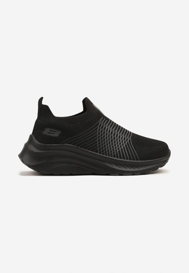 Renee - Czarne Buty Sportowe Sneakersy na Tłoczonej Platformie z Elastyczną Cholewką Velmio. Okazja: na co dzień. Kolor: czarny. Materiał: jeans. Szerokość cholewki: normalna. Obcas: na platformie