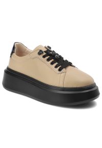 Beżowe Sneakersy Artiker Modne Obuwie Damskie. Okazja: na co dzień. Zapięcie: sznurówki. Kolor: beżowy. Materiał: skóra. Obcas: na platformie #1