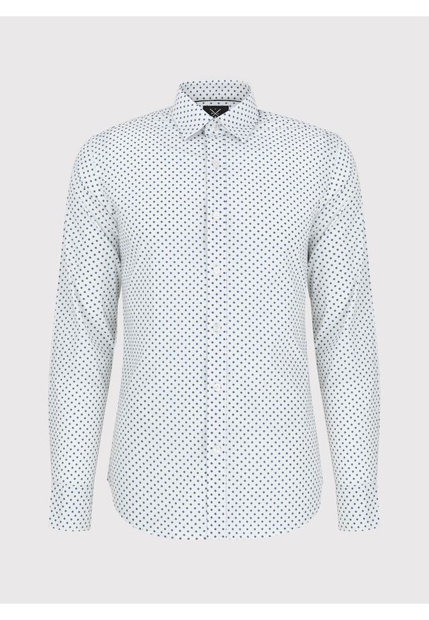 PAKO LORENTE – Biała męska koszula w niebieski mikrowzór P24SF-1X-018-B-S - Pako Lorente. Okazja: na co dzień. Kolor: biały, niebieski, wielokolorowy. Materiał: elastan, jeans. Styl: casual