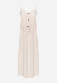 Renee - Beżowa Sukienka z Wiskozy Kena. Okazja: na co dzień. Typ kołnierza: kokarda. Kolor: beżowy. Typ sukienki: proste. Materiał: wiskoza. Długość rękawa: na ramiączkach. Sezon: lato. Styl: casual. Długość: maxi #2