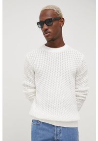!SOLID - Solid sweter bawełniany męski kolor biały. Okazja: na co dzień. Kolor: biały. Materiał: bawełna. Długość rękawa: długi rękaw. Długość: długie. Wzór: ze splotem. Styl: casual